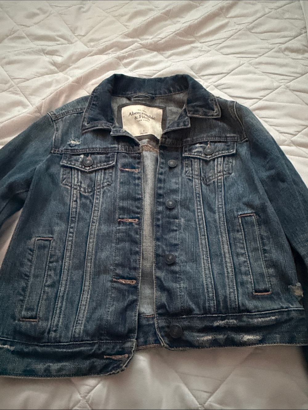 Abercrombie & Fitch Distressed Dark Blue Denim Jacket